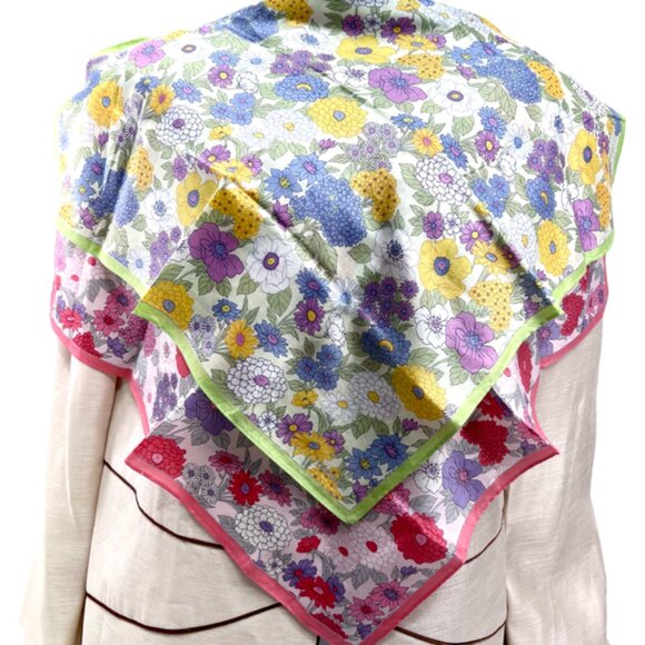 New  2 Renoma Paris  Mini Scarf  cotton/silk 21" , pink green purple floral (42) - Picture 10 of 11